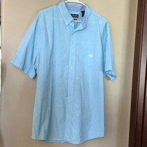 Chaps Mens Lightweight Button Casual shirt Easy Care, Sky blue & white plaid XXL